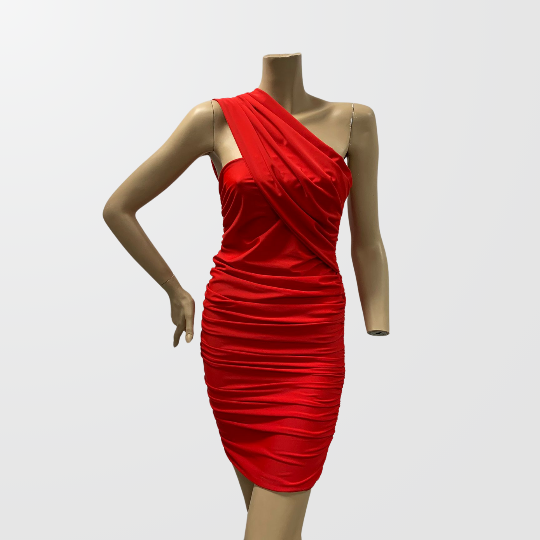 Vestido rojo drapeado mujer