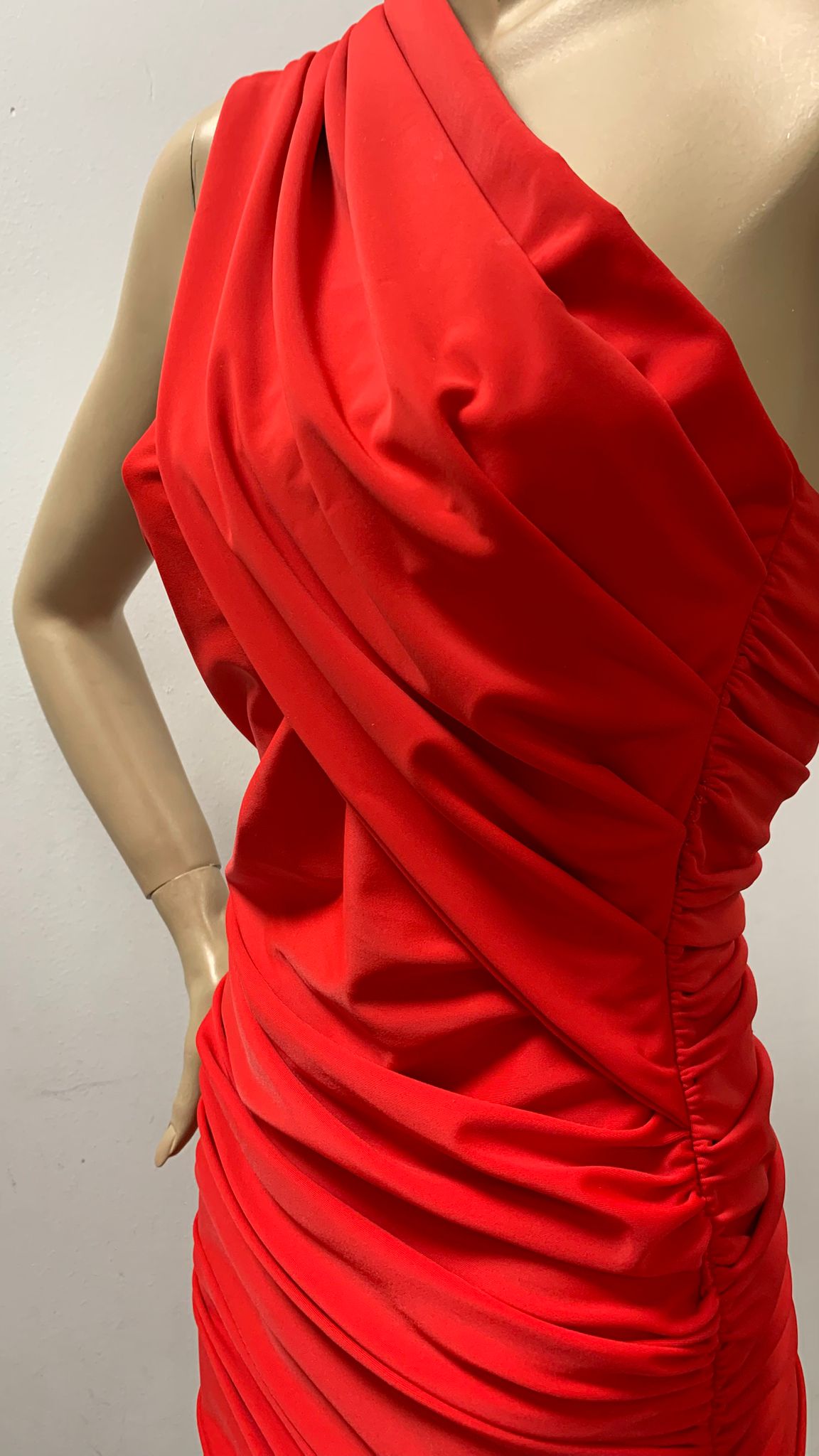 Vestido rojo drapeado mujer